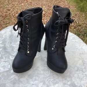 Susanny Women’s Lace-up High Heel Platform Ankle Boots Chunky Drag Black Size 9